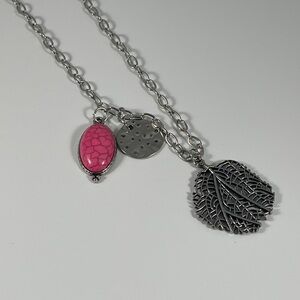 Paparazzi Silver and Pink Leaf Charm Necklace
